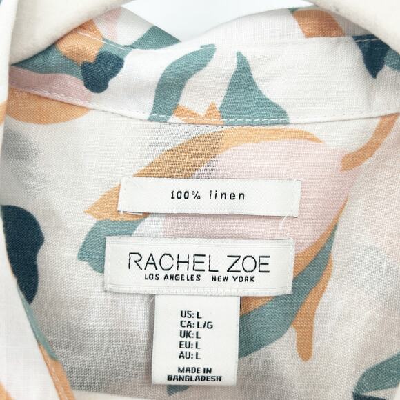 Rachel Zoe Womens Beachy 100% Linen Floral Short Sleeve Button Down Shirt Size L - Picture 4 of 5